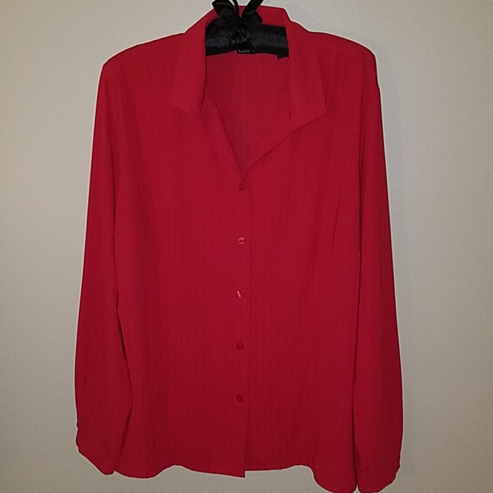 Laura Scott red pinstripe woman's blouse